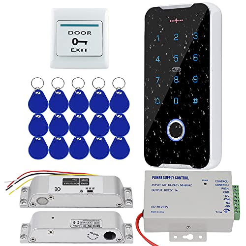 KUMU IP68 Wasserdichtes Outdoor-System 13,56 MHz NFC-Zugriffskontrolltastatur + DC12V-Netzteil + Schloss + Türausgangstaste + 15 Stück IC-Schlüssel (Kit2) von 通用