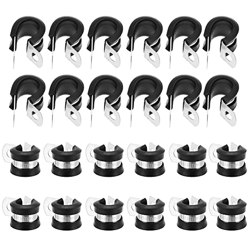 MZMing 24 Stück 10mm Kabelklemme Gummi P Clips Edelstahl Gummikissen Rohrschellen Schlauchschelle Leitungsschelle Rohrclips für Fahrzeugschlauch Indoor Outdoor Kabel von MZMing
