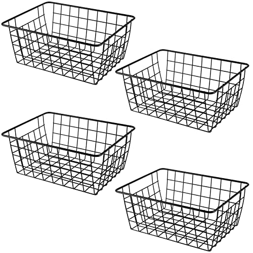 KOHAND 4 Stück 28 x 21 x 12 cm Aufbewahrungskörbe aus Draht, Wand- Eisen Korb Einhängekorb für Die Küche Büro Pantry, Schwarz von KOHAND