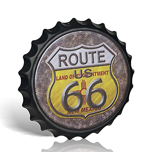 Metall-Blechschild, Motiv: Route 66, mit Flaschenverschluss, für den Außenbereich von 不适用