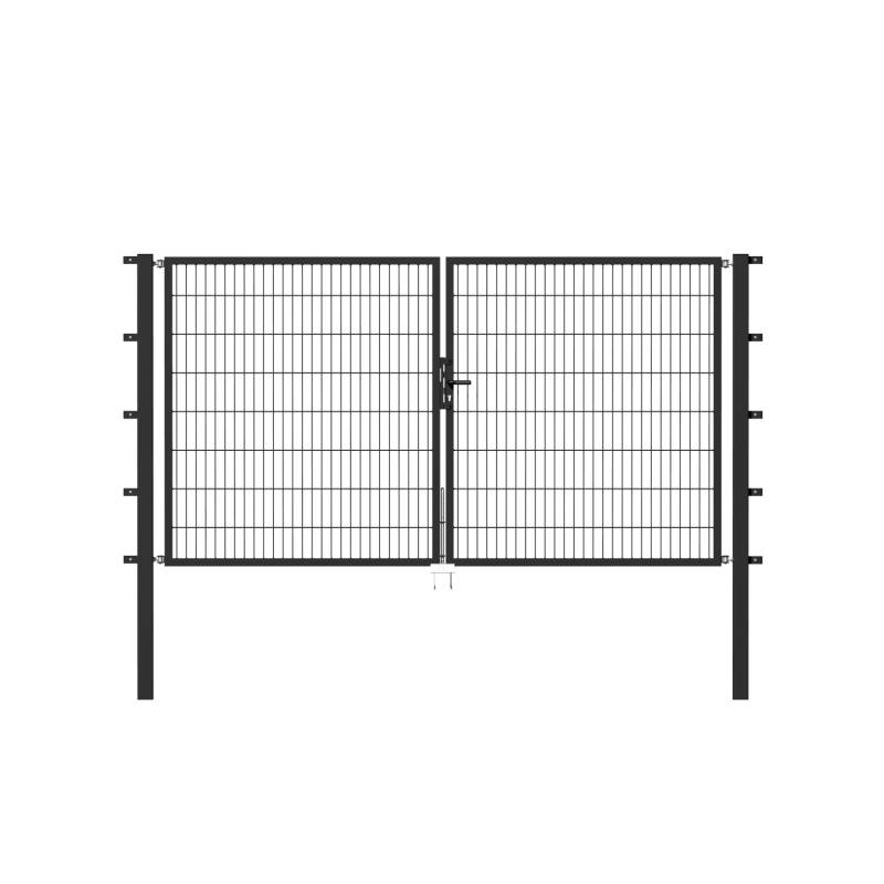 Metallzaun Doppeltor für Doppelstabmatte Anthrazit z. Einbeton. 140 cm x 200 cm von -