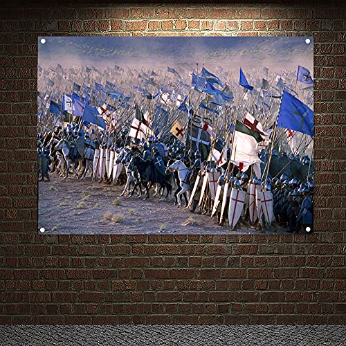 Mittelalterliche Kriegerritter Tempelritter Wandkunst Vintage Kreuzritter Banner Flaggen Leinwand Gemälde Wandbehang Heimdekoration 96 x 144 cm (38 x 57 Zoll) von 通用