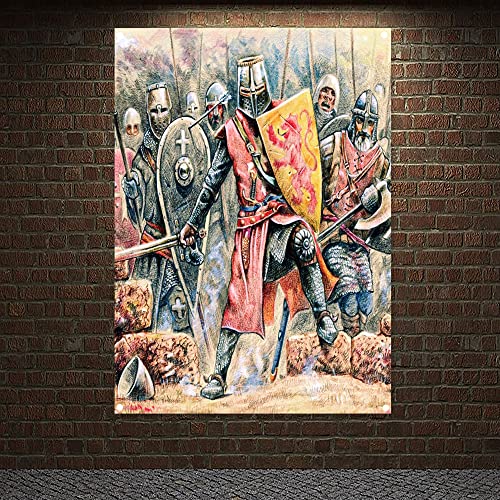 Mittelalterliche Kriegerritter Tempelritter Wandkunst Vintage Kreuzritter Banner Flaggen Leinwand Gemälde Wandbehang Heimdekoration 96 x 144 cm (38 x 57 Zoll) von 通用