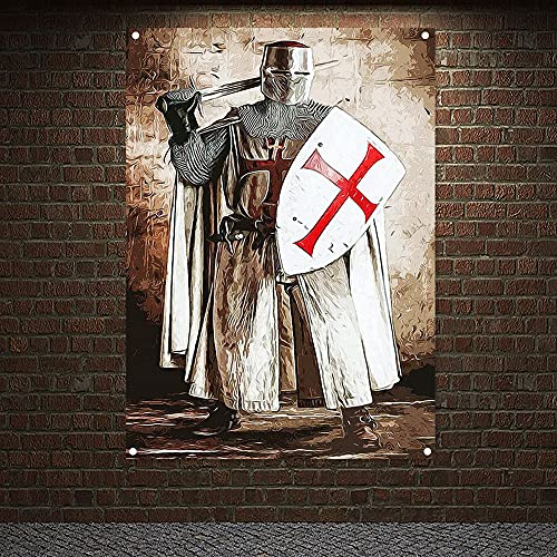 Mittelalterlicher Krieger, Wandbehang, Wandteppich, Tempelritter, Armor, Poster, Vintage, Kreuzritter, Banner, Flaggen, Leinwand, Gemälde, Heimdekoration, 96 x 144 cm (38 x 57 Zoll) von 通用