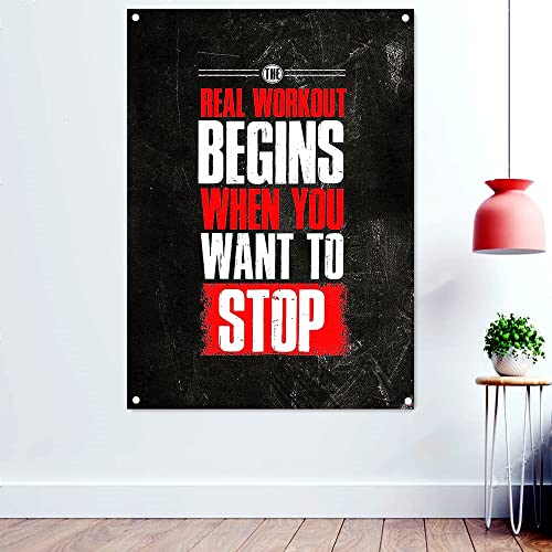Motivierendes Poster "The Real Workout Begins When You Want To Stop" zum Aufhängen, für Yoga, Bodybuilding, Flagge, Banner 96 x 144 cm von 通用