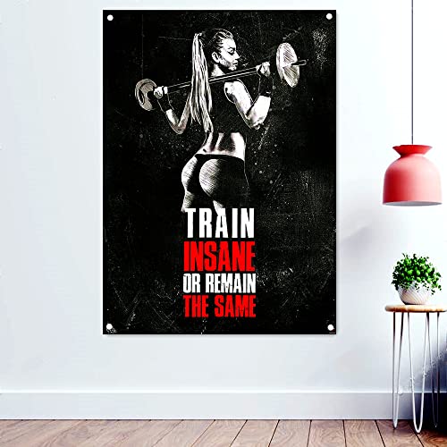 Motivierendes Poster mit Aufdruck "TRAAIN INSANE OR REMAIN THE SAME", Wandbild, Motiv: Yoga, Bodybuilding, Flagge, 96 x 144 cm von 通用