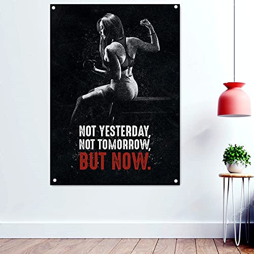 Motivierendes Poster mit der Aufschrift "Not YESTERDAY, NOT TOMEORROW, But NOW", Workout-Poster, Tapete, zum Aufhängen, Yoga, Bodybuilding, Flagge, Banner 96 x 144 cm von 通用