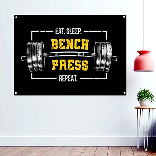 Motivierendes Poster mit englischer Aufschrift "EAT. SLEEP. Bench Press REPEAT", zum Aufhängen, für Yoga, Fitness, Workout, Banner, Flagge, 96 x 144 cm von 通用