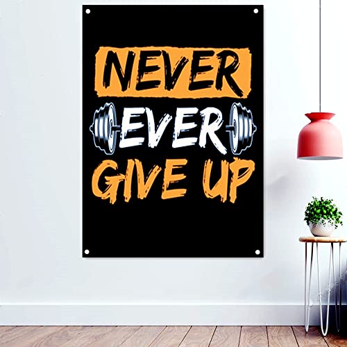 "Never ever give up", inspirierendes Slogan-Poster, Wandkunst, Yoga, Fitness, Sport, Banner, Flagge, zum Aufhängen, Gemälde, Wandteppich, 96 x 144 cm von 通用