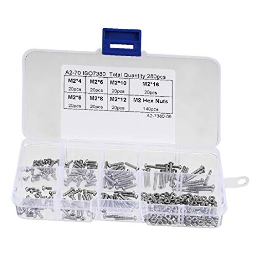 New Lon0167 280 stücke M2 304 Edelstahl Innensechskant Kopfschrauben Schrauben Muttern Kit(280pcs M2 304 Stainless Steel Hex Socket Button Head Cap Bolts Screws Nuts Kit von 通用