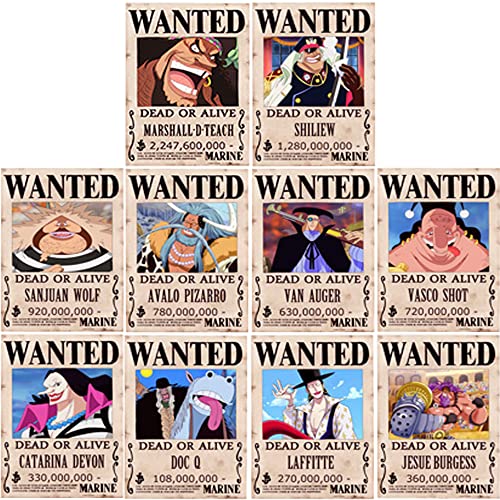通用 One Piece Wanted Poster 42 cm × 29 cm Anime Wandaufkleber (Blackbeard Piraten) von 通用