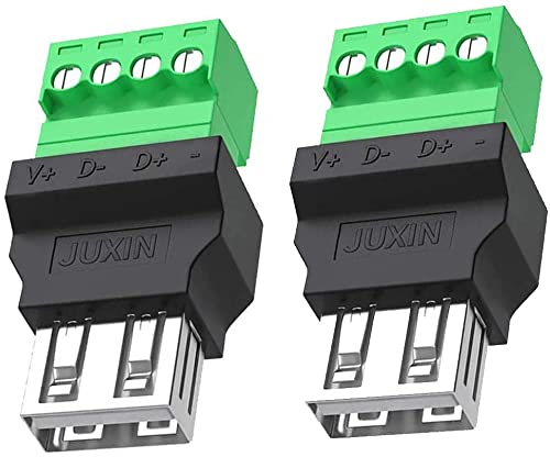 PENGLIN 2 Stück USB 2.0 Typ A Buchse auf 4 poligen Schraubanschluss-Adapter Anschluss, Tragbarer Steckbarer Klemmenstecker Adapter Stecker Konverter 300V 8A von 通用