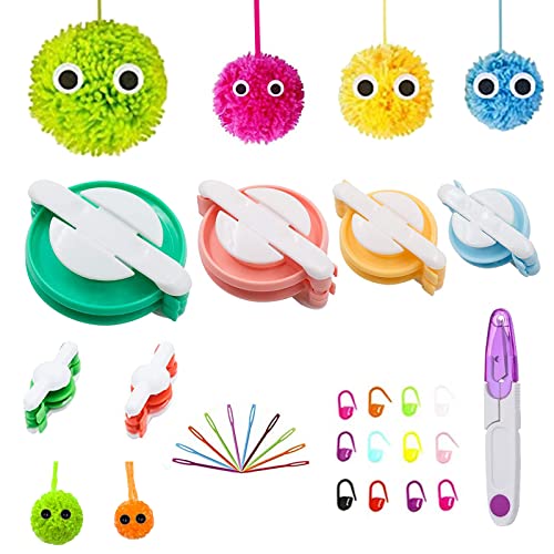 通用 Pompom Maker Set 6 Größen Bommelmacher Set Pompons Basteln Kinder Kunststoff Pompom Maker Fluff Ball Weaver Fluff Ball Machen DIY Pompoms Handwerk Für DIY Handwerk, Charms, Dekoration, Geschenke von 通用