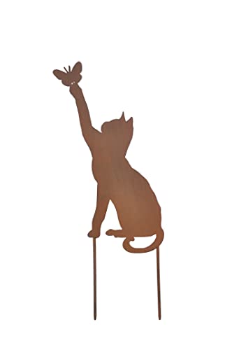 RHHGOPM 通用 Rostiges Katze Gartenstecker- Höhe 41cm tolle gartendeko aus Rost-Metall, deko rostoptik, Rostfiguren Tiere, Metall Rost Gartendeko Edelrost rostiger Beetstecker von Generic
