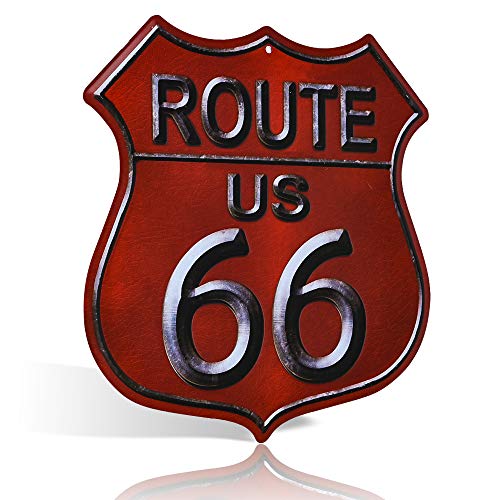 Metall-Blechschild "Route 66", Vintage, rustikal, für Garage, Mann und Höhle, Wanddekoration von 不适用