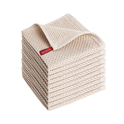 SFTXEY Geschirrtücher 100% Baumwolle (10er Set) 30 x 30 cm Weiche Handtücher Saugfähige Lappen Reinigung Küchentücher, Beige von SFTXEY