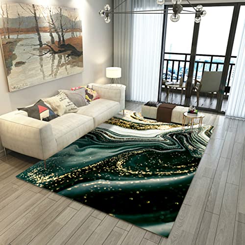 Schwarz Gold Marmor Teppich Grün Ölgemälde Abstrakt Teppich Wohnzimmer Nordischen Stil 3D Teppich Junge Mädchen Schlafzimmer Stuhl Matte Balkon Carpet Korridor Rug (100x150 cm, Grün) von 通用