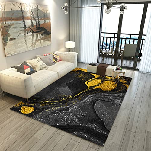 Schwarz Gold Marmor Teppich - Grün Ölgemälde Abstrakt Wohnzimmer Nordischen Stil 3D Junge Mädchen Schlafzimmer Stuhl Matte Balkon Carpet Korridor Rug (120x180 cm, Schwarz) von 通用