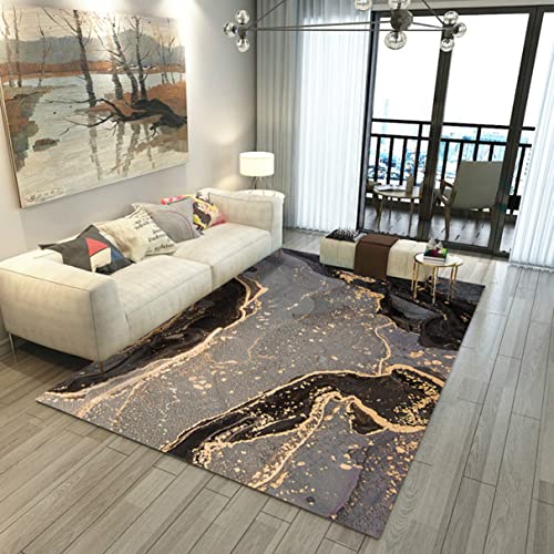 Schwarz Gold Marmor Teppich - Grün Ölgemälde Abstrakt Wohnzimmer Nordischen Stil 3D Junge Mädchen Schlafzimmer Stuhl Matte Balkon Carpet Korridor Rug (160x200 cm, Grau) von 通用