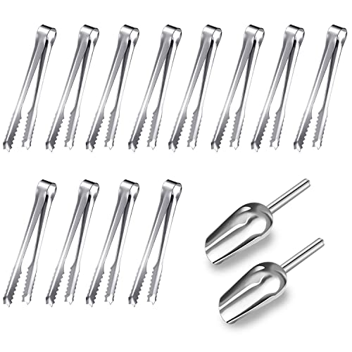 Stainless Steel Sugar Tongs Set, 12 Pieces Sugar Tongs and 2 Pieces Ice Scoop, Ice Cube Tongs, Pastry Tongs, Candy Clip, Kitchen Tongs von 通用