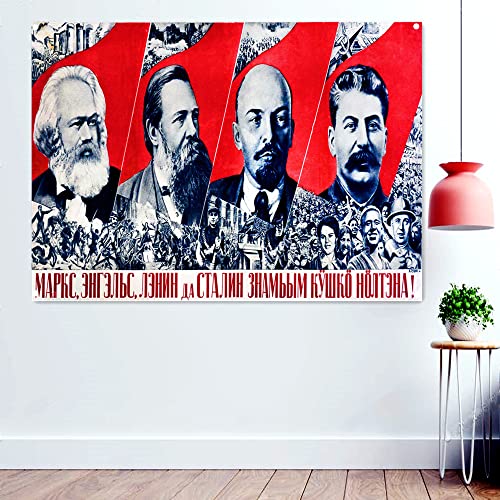 Stalin Lenin, Engels, Marx, Poster, Flaggen, Wandteppich, große Sowjetunion, CCCP UdSSR, kommunistische Propaganda, Tapisserie, 96 x 144 cm von 通用