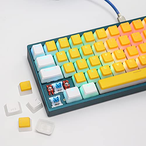 Topwang PBT Pudding Keycap Set, 61 Keys Double Shot OEM Profile Backlit Keycaps ANSI Translucent Contour Keycap for Cherry Gateron Kailh Switch Mechanical Keyboard (White and Yellow) von 通用
