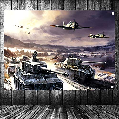 WW 2 Wehrmacht Tiger Panzer Militär Poster Senior Kunst Wasserdicht Stoff Flagge Banner Tapisserie Wandbild Vintage Dekor Polster 144 x 96 cm von 通用