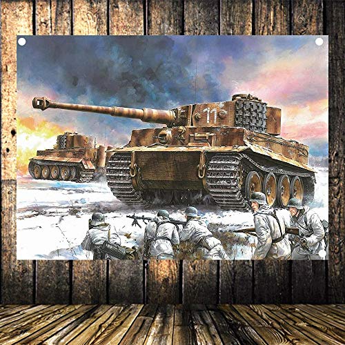 WW II GER Wehrmacht Panzer T-VI Tiger Panzer Kampfszene Militär Poster Flagge Banner Tapisserie Wandbild Vintage Dekor Polster 144 x 96 cm von 通用