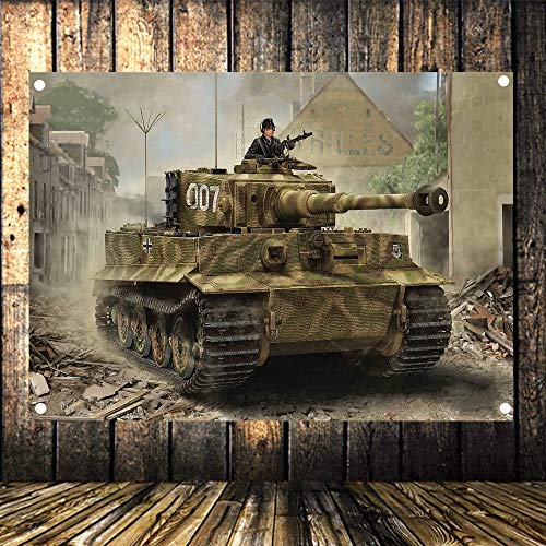 WW II Militär Poster Vintage Leinwand Gemälde Wanddeko alte Waffe Fotos Flagge Banner Wehrmacht Tiger Panzer 144 x 96 cm von 通用