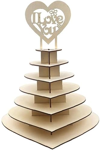 Xfaiz Präsentationsständer aus Holz, mit 7 Ebenen, Herzform, für Schokolade, Desserts, Süßigkeiten, 3D-Turmhalter, personalisierter Hochzeitsständer für Nachmittagstee von 通用