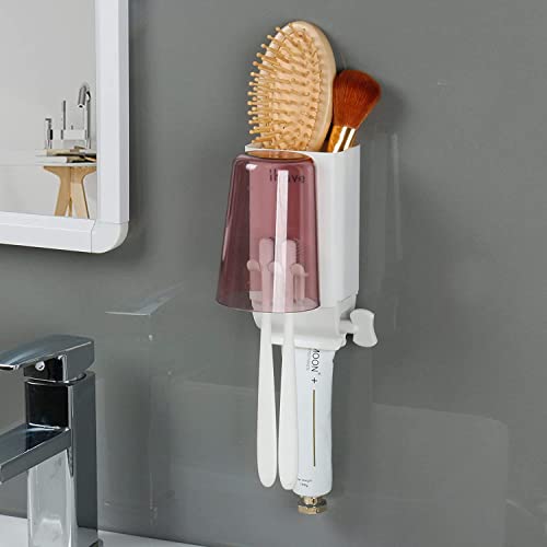 iHave Zahnbürstenhalter Wandmontage mit Zahnpasta-Quetscher Upgrade Zahnbürstenhalter für Badezimmer mit 1 Tasse und Zahnpasta-Spender Badezimmer Aufbewahrungsgerät von 通用