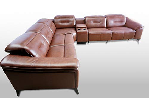 0001 Luxury Big Corner Italian Real Brown Leather Sofa with Auto Recliner Five Relaxing Seats Headrest and USB Charger von 0001