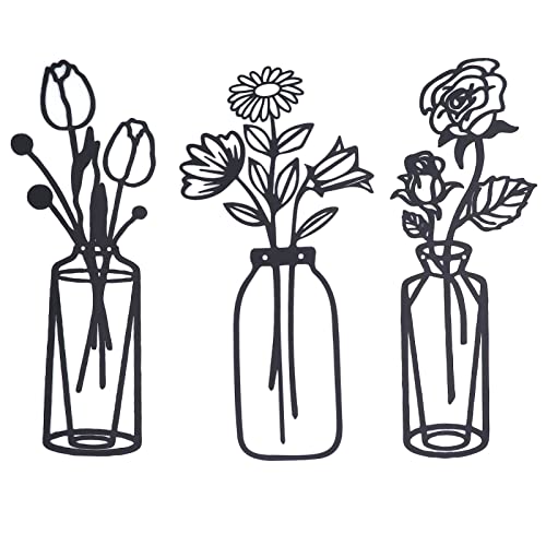 Metallvase Blumen Wandkunst, 3 Stück Metall Blumen Wanddeko Verhindert Rost 15in moderne Wandkunst Frühlingsblumen mit Haken für Schlafzimmer Badezimmer Küche Dekor Einweihungsgeschenk für Liebhaber von JUMZ