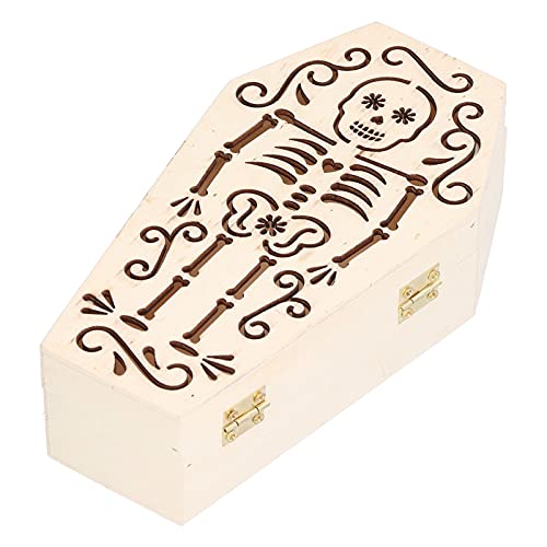 01 7inch Halloween Sarg Box | DIY Gothic Style Composite Holz Unvollendete Sargkiste | Geeignet für Halloween-Party, Beerdigung von Kleinen Haustieren | 2 STÜCKE(Schädel Skelett) von 01