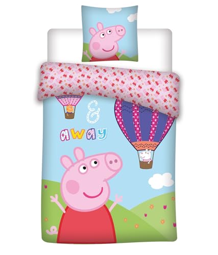 037 Peppa Wutz Bettwäsche, Peppa Pig und der Luftballon, Kissenbezug, 2 Stück , 100x140 + 40x45cm Bettbezug 100% Baumwolle Oeko-TEX von Peppa Pig
