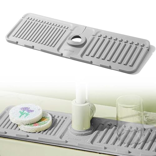 0XBIT Wasserhahnmatte für Küchenspüle, Wasserhahnschutz & Abtropfmatte 44,5 × 14 cm, Silikon Wasserhahnmatte, Rutschfest und Spritzwassergeschützt, Schnelle Entwässerung, Geeignet für Küche und Bad von 0XBIT