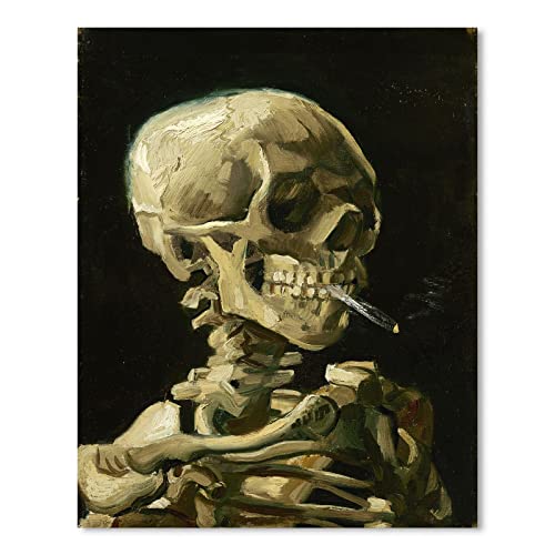 1 KINGO Van Gogh Leinwand-Wandkunst: Totenkopf eines Skeletts mit brennender Zigarette, Ölgemälde, Reproduktion, Schlafzimmer-Dekor, berühmte Kunstwerke, Heimdekoration, 61x76.2 cm von 1 KINGO