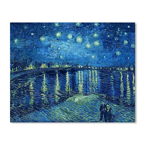 Van Gogh Leinwand-Wandkunst: Sternennacht über der Rhône Ölgemälde, Reproduktion Raumdekoration, berühmte Kunstdrucke, gerahmtes Poster, moderne Kunstwerke, Heimdekoration, 30,5 x 38,1 cm von 1 KINGO
