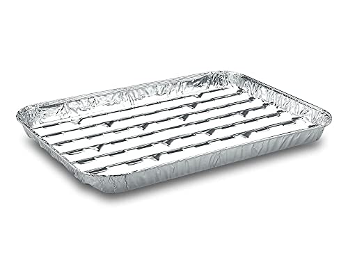 Verpackungsteam 50-teilige BBQ-Grillschale aus Aluminium, 34,4 x 22,4 cm, wiederverwendbar, verhindert den üblichen Holzkohlegeschmack. Ihr Grillgut bleibt nicht an der Schale kleben und ist einfach z von FALAMBI