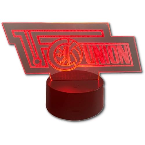 1. FC UNION Berlin LED Leuchte mit offiziellem Vereinslogo- 18 cm breit - Union Berlin Fanartikel aus Acryl - Union Tischleuchte mit USB-Anschluss - Acryl-Platte rot beleuchtet von 1. FC UNION