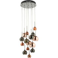 Dar Lighting - dar aurelia - Cluster Pendelleuchte mit Kupfer & Bronze Glasschirmen, 15x G4 von DAR LIGHTING