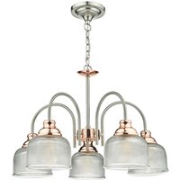 Dar Lighting - dar wharfdale - Pendelleuchte Satin Chrom Kupfer Detail Glasschirme, 5x E27 von DAR LIGHTING