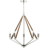 Dar Lighting - dar hotel - Drahtrahmen Pendelleuchte aus poliertem Nickelholz, 5x E14 von DAR LIGHTING