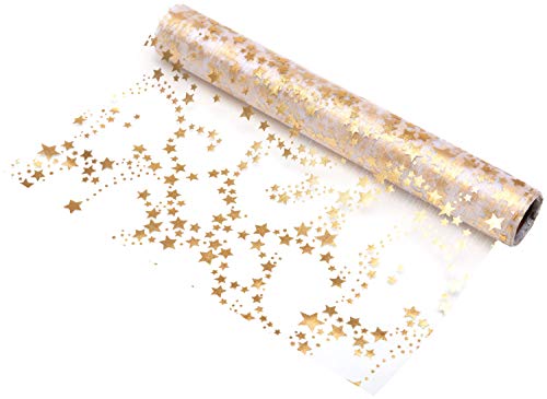 100%Mosel Organza Tischläufer Sterne, in Gold/Metallic (28 cm x 5 m), transparentes Tischband, edle Tischdeko für Weihnachten & Adventszeit, Festliche Dekoration zu besonderen Anlässen von 100%Mosel