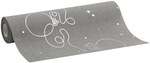 100%Mosel Tischläufer Leinenoptik Grau, Christbaumkugeln in Silber, (28 cm x 5 m), Tischband, edle Tischdeko für Weihnachten & Adventszeit, Festliche Dekoration zu besonderen Anlässen von 100%Mosel