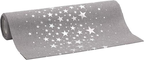 100%Mosel Tischläufer Leinenoptik Grau, Sterne in Silber, (28 cm x 5 m), Tischband, edle Tischdeko für Weihnachten & Adventszeit, Festliche Dekoration zu besonderen Anlässen von 100%Mosel