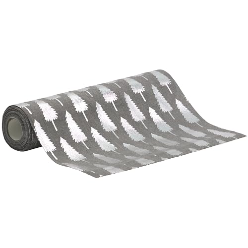 100%Mosel Tischläufer Leinenoptik Grau, Tannenbäume in Silber, (28 cm x 5 m), Tischband, edle Tischdeko für Weihnachten & Adventszeit, Festliche Dekoration zu besonderen Anlässen von 100%Mosel