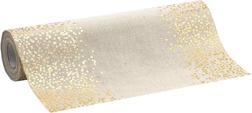 100%Mosel Tischläufer Leinenoptik Natur, Punkte in Gold, (28 cm x 5 m), Tischband, edle Tischdeko für Weihnachten & Adventszeit, Festliche Dekoration zu besonderen Anlässen von 100%Mosel