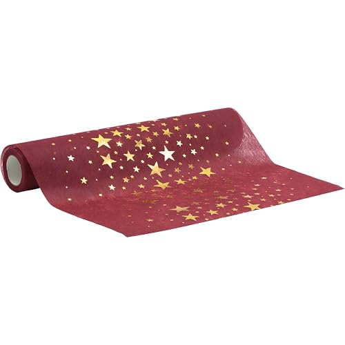 100%Mosel Vlies Tischläufer, in Bordeaux Rot, Sterne in Gold (28 cm x 5 m), dekoratives Tischband, edle Tischdeko für Weihnachten und Advent von 100%Mosel