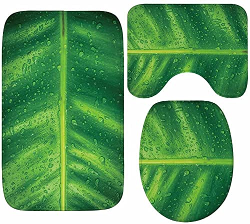 100 yeah 3-teiliges Badezimmerteppich-Set, rutschfest, grüne Blätter, Badematte, Konturteppich, WC-Deckelbezug, Heimdekoration (50 x 80 cm, B) von 100 yeah